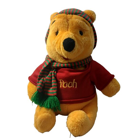 Mattel Winnie the Pooh Stuffed Plush Animal Toy Doll w/Holiday Christmas Scarf - Picture 1 of 3